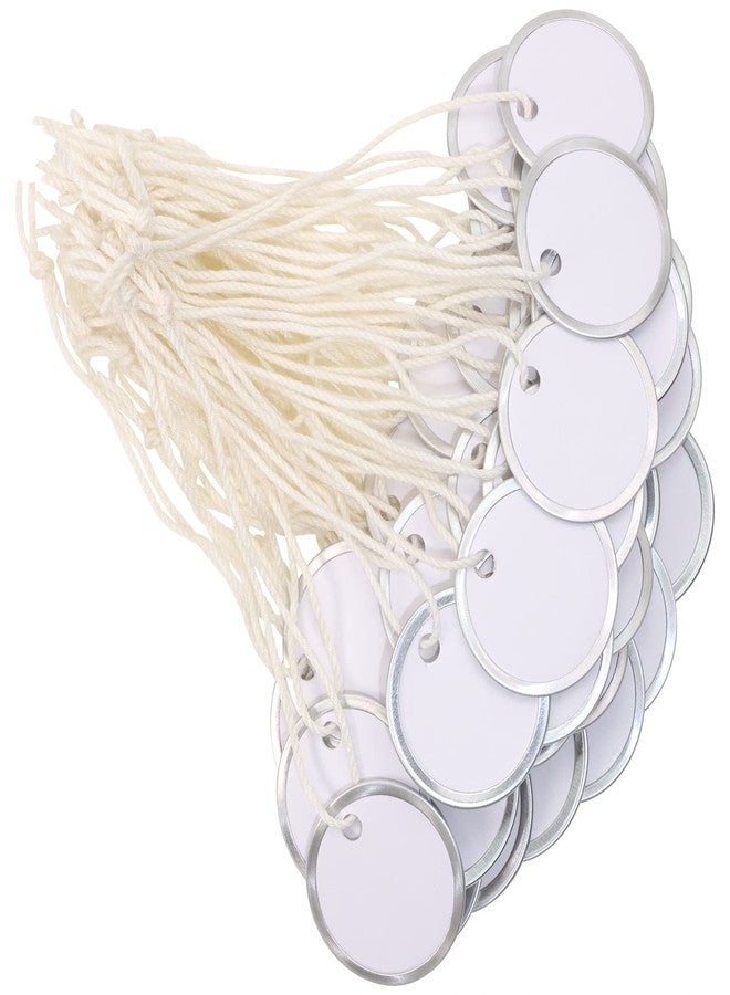 ONLYKXY White 31mm/1.22inch Blank Labeling Tag Round Name Brand Shipping Tags with String Metal Rim Price Label for Pricing Gift Jewelry Clothing Yard Sale Garage Supplies Marking Label Hang Tags (50) - Image 1