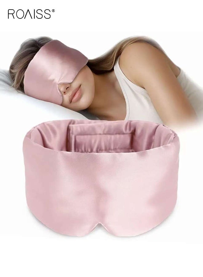 roaiss Silk-like Travel Eye Mask, Cool and Soft Long Fit for Skin Contact, Full Coverage for Eye Protection and Light Blocking, Comfortable Sleep Without Ear Pressure or Foreign Body Sensation, Pink - Image 1