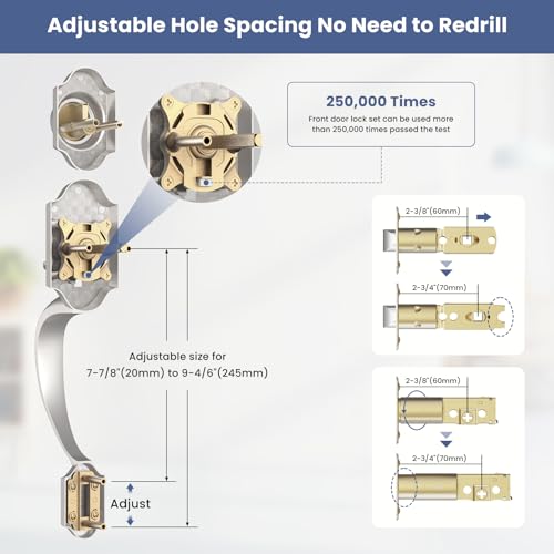 Estmoon Front Door Lock and Deadbolt Set, Satin Nickel Exterior Door Handle with Interior Door Knob for Front Doors, Entry Door Handle and Single Cylinder Deadbolt Reversible for Left&Right Hand Doors - Image 4