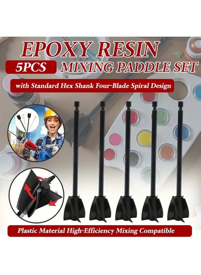 5Pcs Black Epoxy Resin Mixing Paddle Set with Hex Shank for DIY Crafts - Image 1