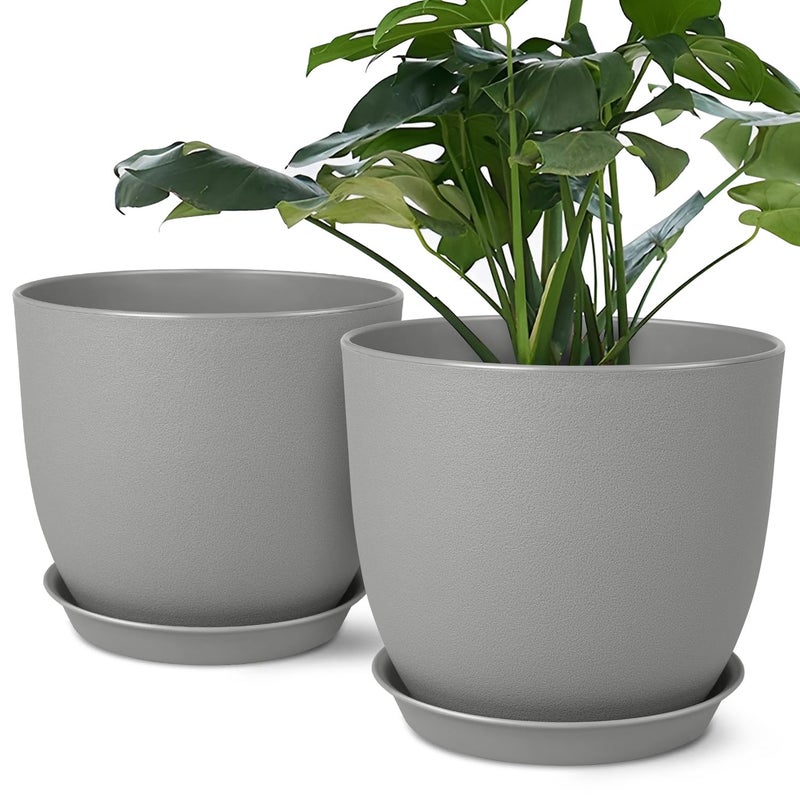 Ferlypote Plant Pots 8 Inch Set of 2, Flower Pots with Multi Mesh Drainage Holes, Planters for Indoor Outdoor Garden Plants and Flowers - Image 1