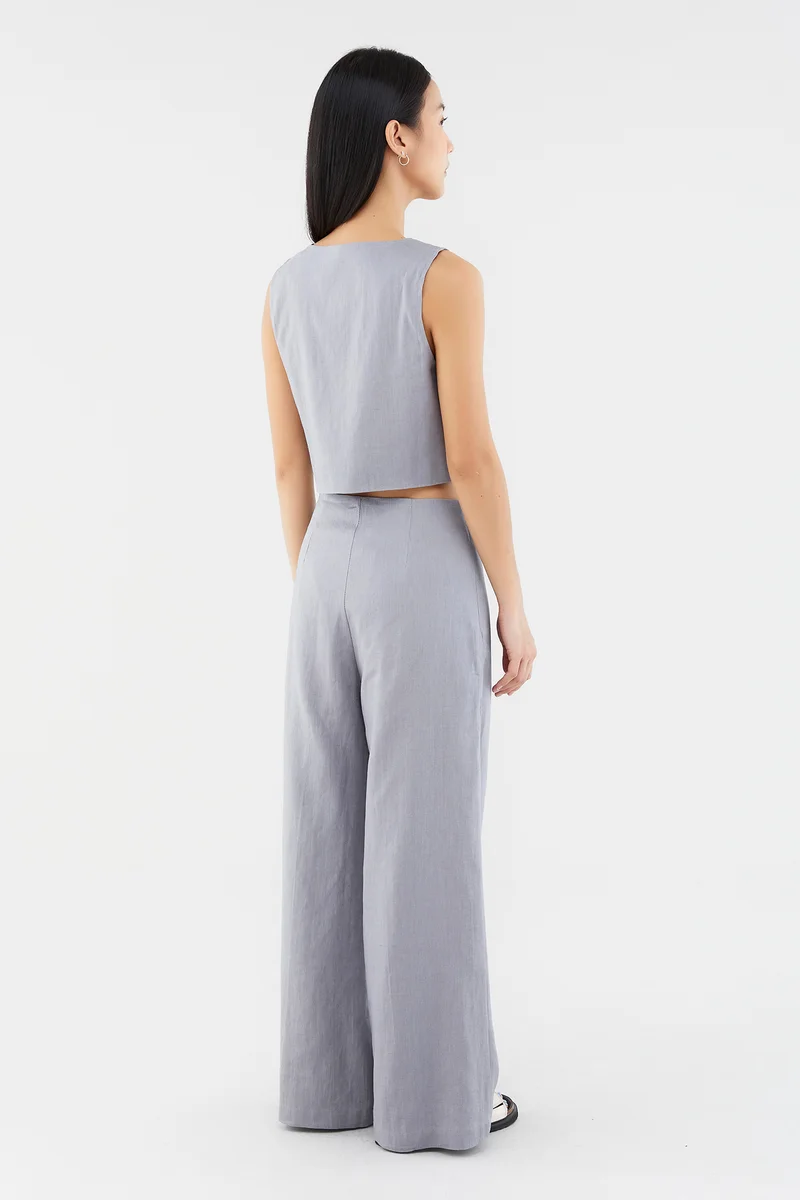 ذا اديتورز ماركت Mabel Linen Mid-Rise Wide Leg Pants