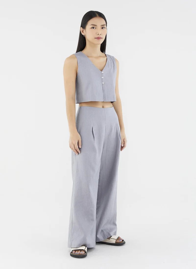 ذا اديتورز ماركت Mabel Linen Mid-Rise Wide Leg Pants