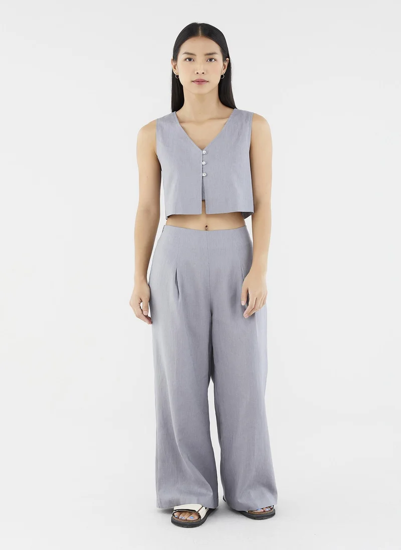 ذا اديتورز ماركت Mabel Linen Mid-Rise Wide Leg Pants