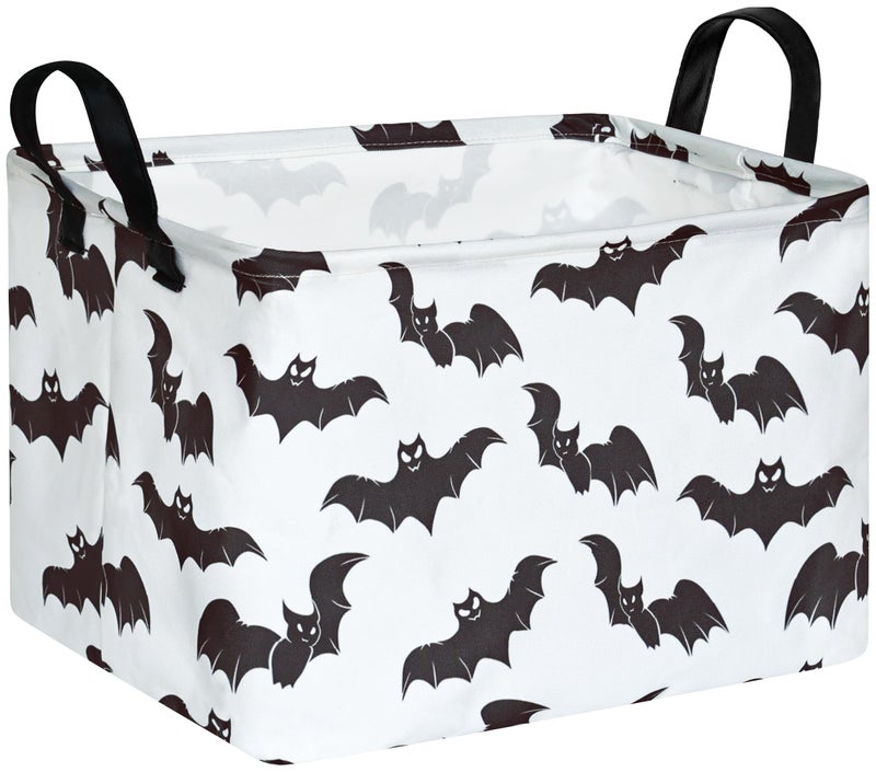FUULOXE Halloween Bat Storage Basket with Handles Open GiftsCandy Spooky Basket stuffers for Kids Baby Collapsible Women Organizer Bins Toys Boxes for Shelves Home Office - Image 2