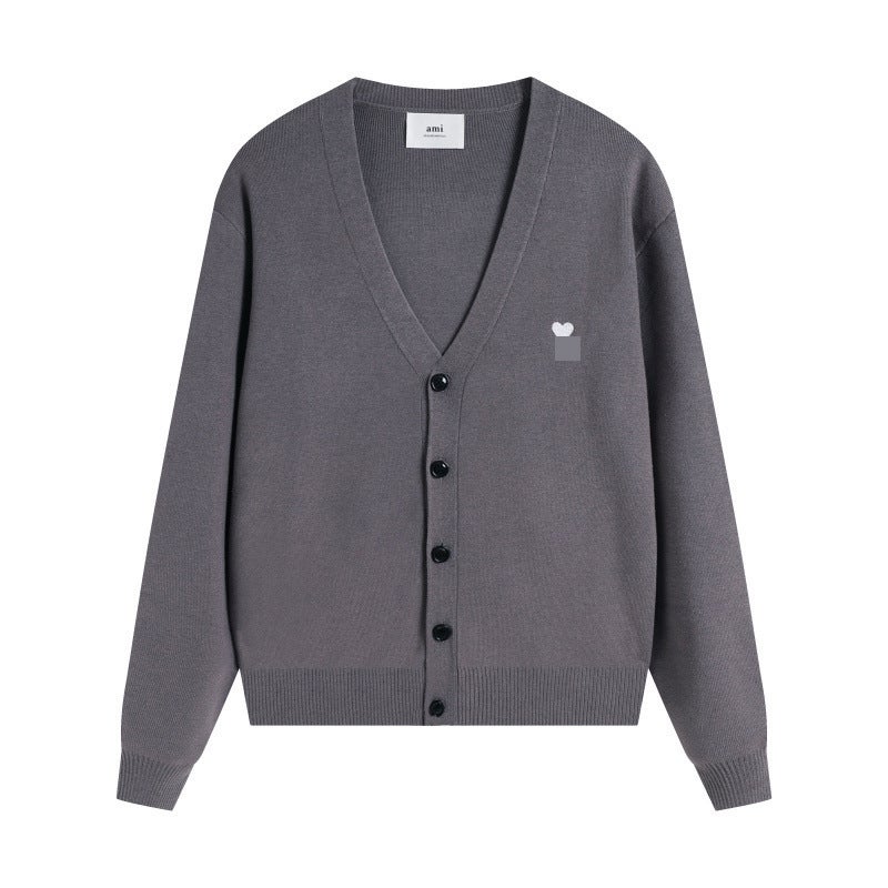 Korean Trendy Brand New Small Heart Knitted Embroider Simple Men'S And Women'S V Neck Knitted Sweater Jacket Versatile Men'S Trendy - Image 4