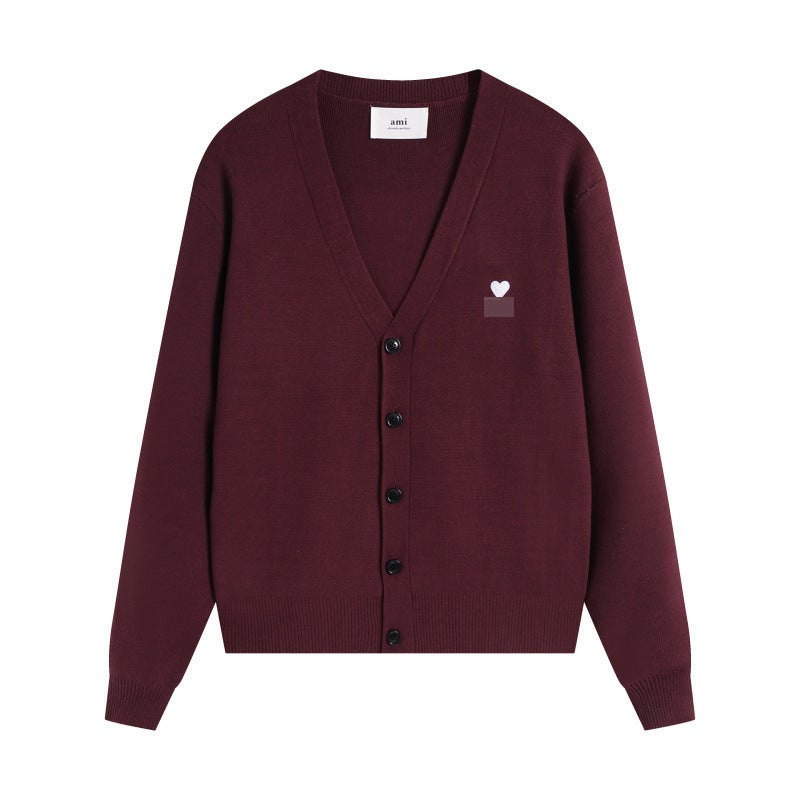 Korean Trendy Brand New Small Heart Knitted Embroider Simple Men'S And Women'S V Neck Knitted Sweater Jacket Versatile Men'S Trendy - Image 3