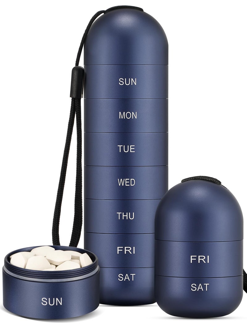 Zannaki Metal Moisture Proof Weekly Pill Organizer, Stackable Aluminum Alloy BPA Free Travel Hiking 7 Day Pill Box Case Waterproof and Large Compartment to Hold Pills, Vitamins, Fish Oil, Supplements - Image 1