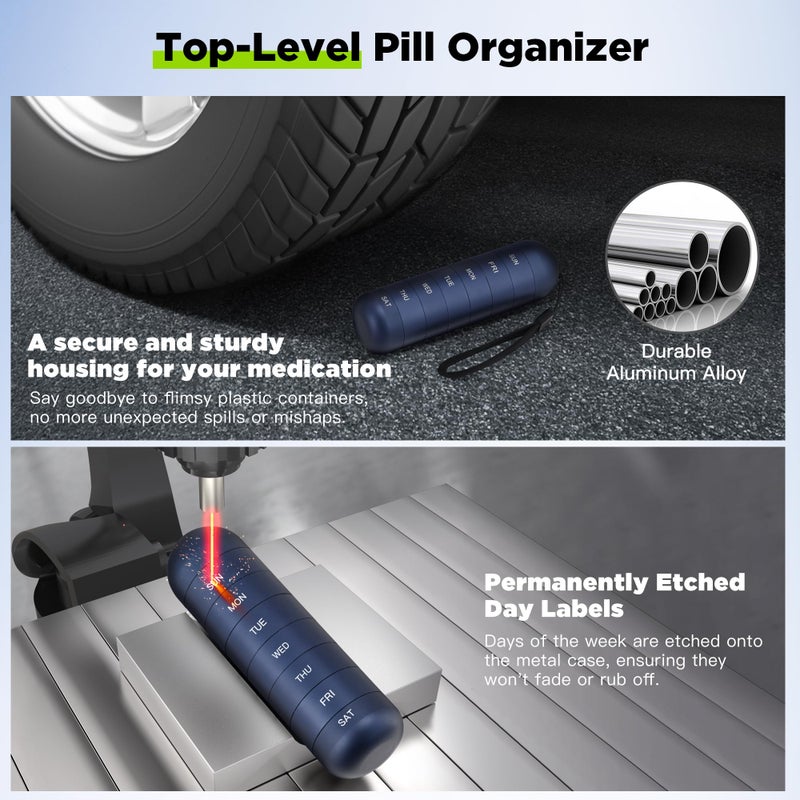 Zannaki Metal Moisture Proof Weekly Pill Organizer, Stackable Aluminum Alloy BPA Free Travel Hiking 7 Day Pill Box Case Waterproof and Large Compartment to Hold Pills, Vitamins, Fish Oil, Supplements - Image 5