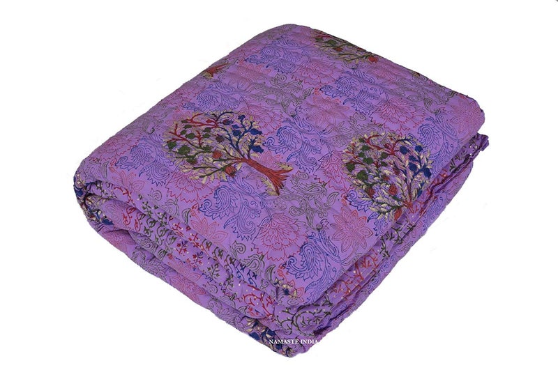 Hopee Shop Hand Block Tree with Gold Printed Cotton RazaiKing Size Pure Cotton Unique Jaipuri Quilt for HomeDouble Bed Rajasthani Rajai 90x105 Inches - Image 4