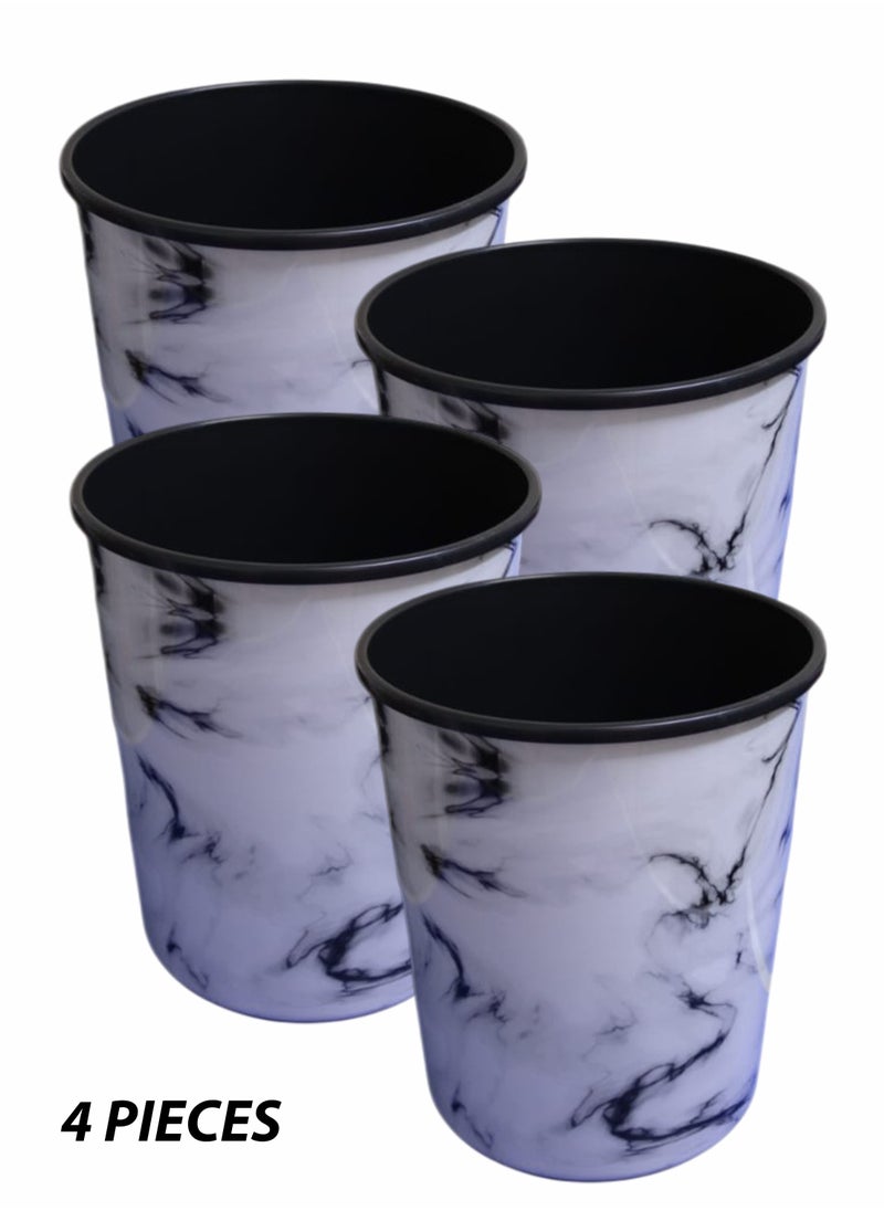 Toshionics 4 Pieces 13L Round Dust Bin with Marble Effect Prints Modern Style Plastic Trash Can Garbage Bin Open Top Design Waste Basket Garbage Container Cylindrical Waste Bin for Office Bedrooms Kitchen Bathroom Multipurpose Usage Trash Bin 12"x9.5  - Image 2