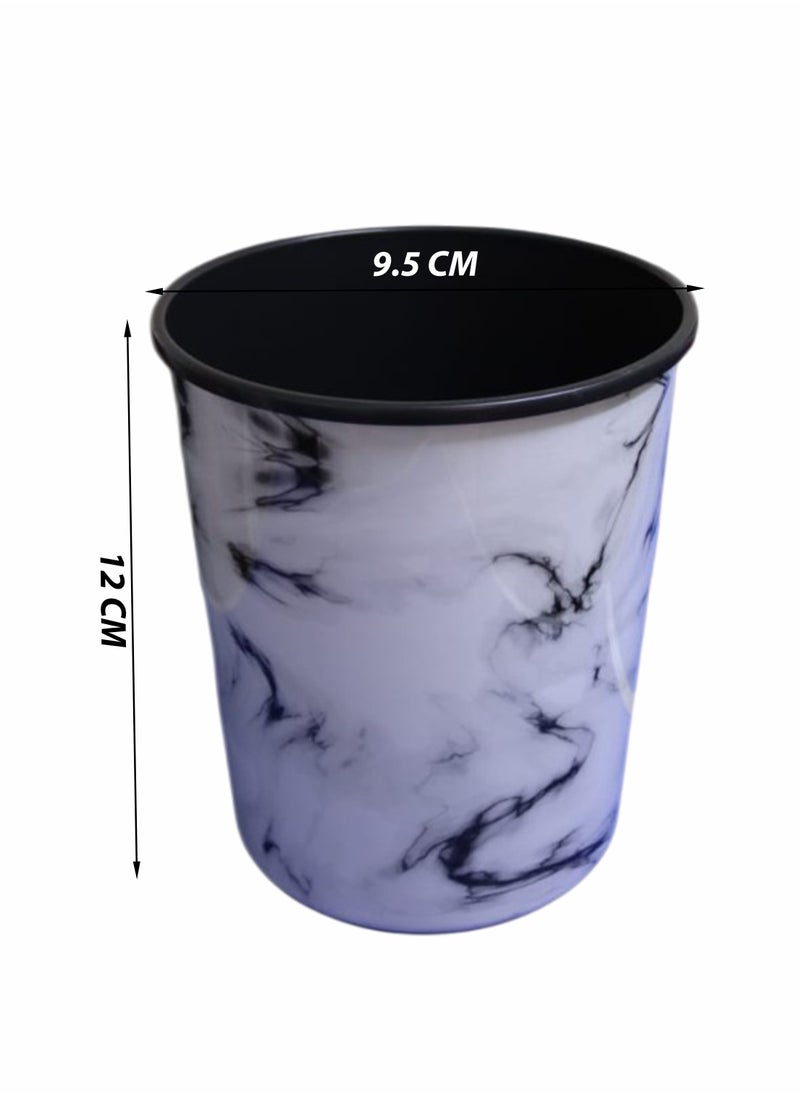 Toshionics 4 Pieces 13L Round Dust Bin with Marble Effect Prints Modern Style Plastic Trash Can Garbage Bin Open Top Design Waste Basket Garbage Container Cylindrical Waste Bin for Office Bedrooms Kitchen Bathroom Multipurpose Usage Trash Bin 12"x9.5  - Image 5