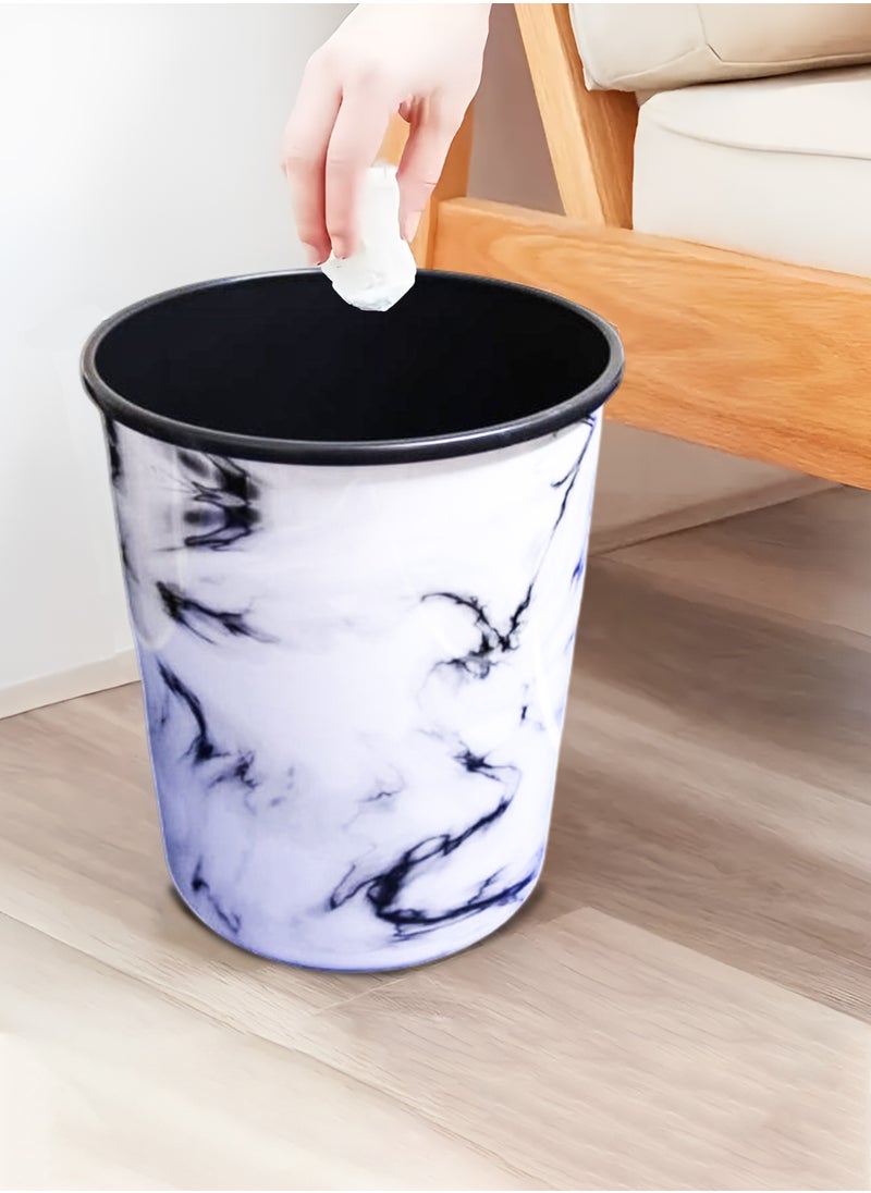 Toshionics 4 Pieces 13L Round Dust Bin with Marble Effect Prints Modern Style Plastic Trash Can Garbage Bin Open Top Design Waste Basket Garbage Container Cylindrical Waste Bin for Office Bedrooms Kitchen Bathroom Multipurpose Usage Trash Bin 12"x9.5  - Image 1