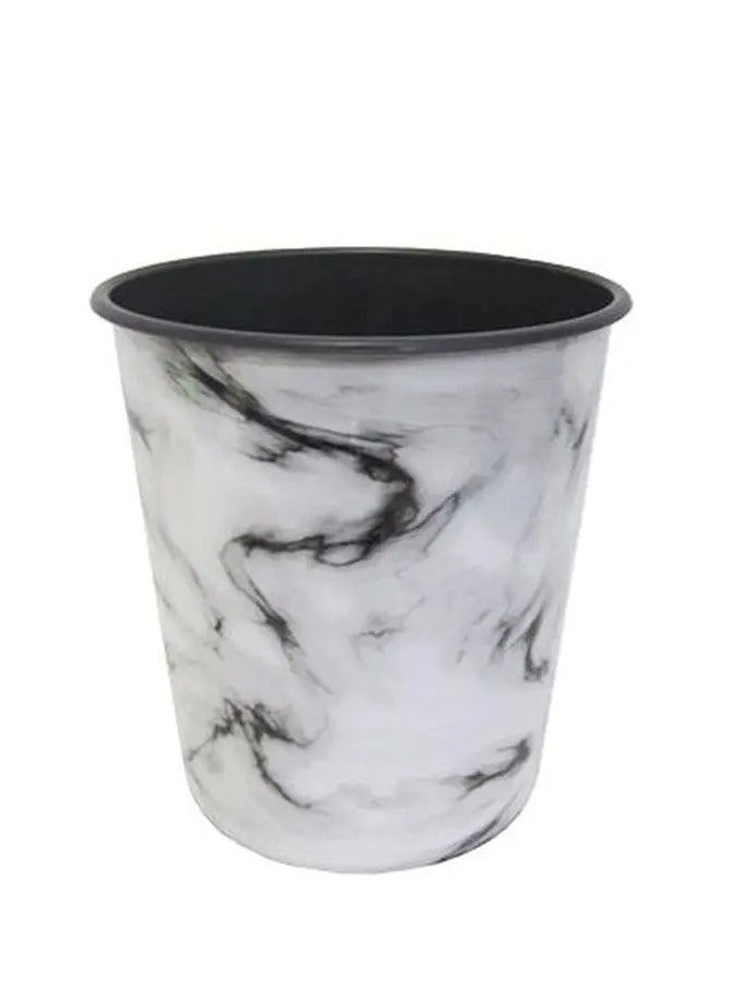 Toshionics 4 Pieces 13L Round Dust Bin with Marble Effect Prints Modern Style Plastic Trash Can Garbage Bin Open Top Design Waste Basket Garbage Container Cylindrical Waste Bin for Office Bedrooms Kitchen Bathroom Multipurpose Usage Trash Bin 12"x9.5  - Image 3