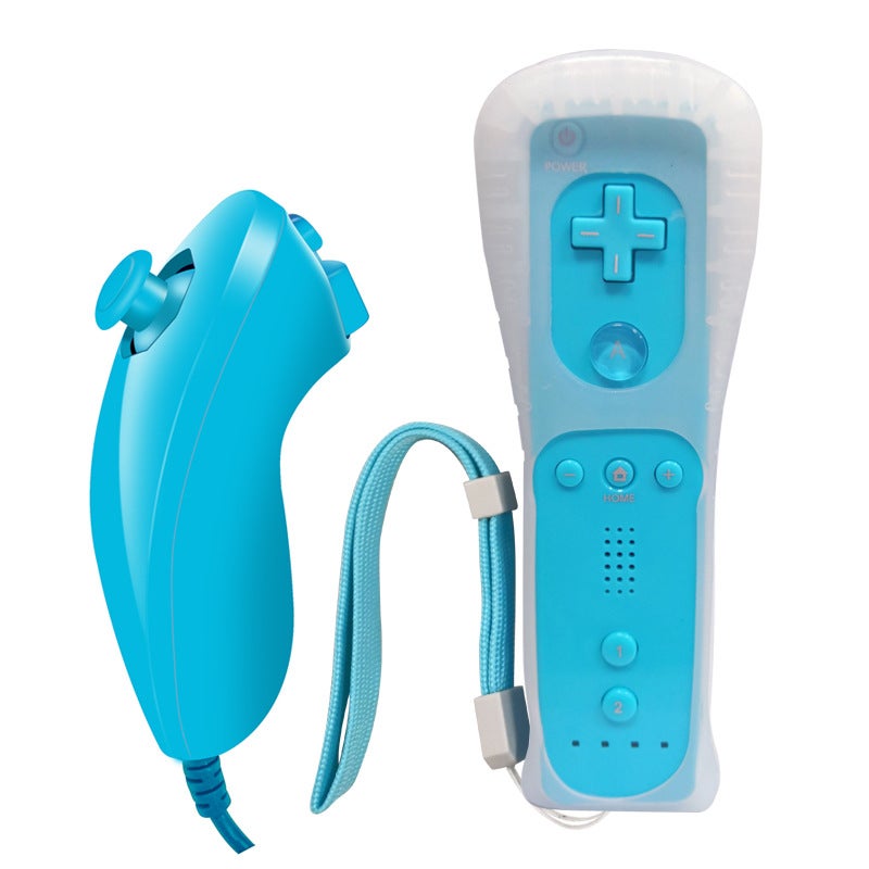 WII game left and right handle Wii straight handle left hand chicken leg handle curved handle with silicone sleeve and hand rope ordinary Hy-6207 light blue 