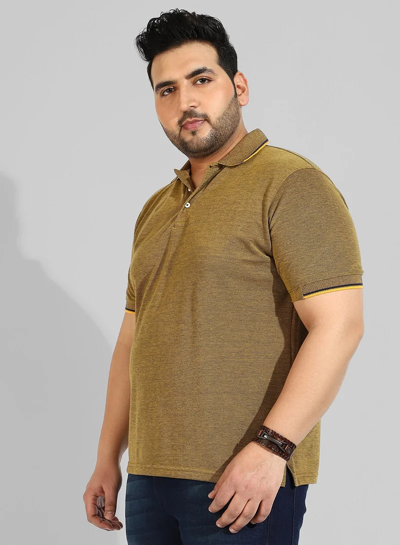 Instafab Plus Men's Solid Olive Green Regular Fit Casual T-Shirt