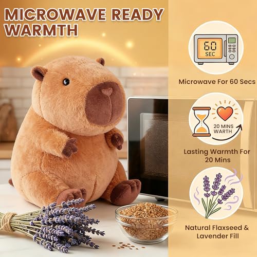 SuzziPals Heatable Coolable Capybara Plush Microwavable Stuffed Animal Heating Pad for Soothing Relaxation Lavender Scent Plush Toys for Stress Relief Capybara Plushies Gift for Kids Adults - Image 5