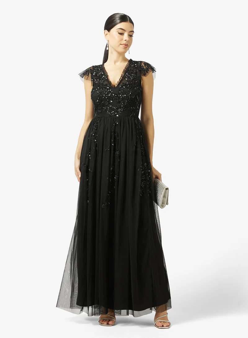 Maya  Embellished Ruffle Detail Tulle Maxi Dress for Women | Best Price UAE