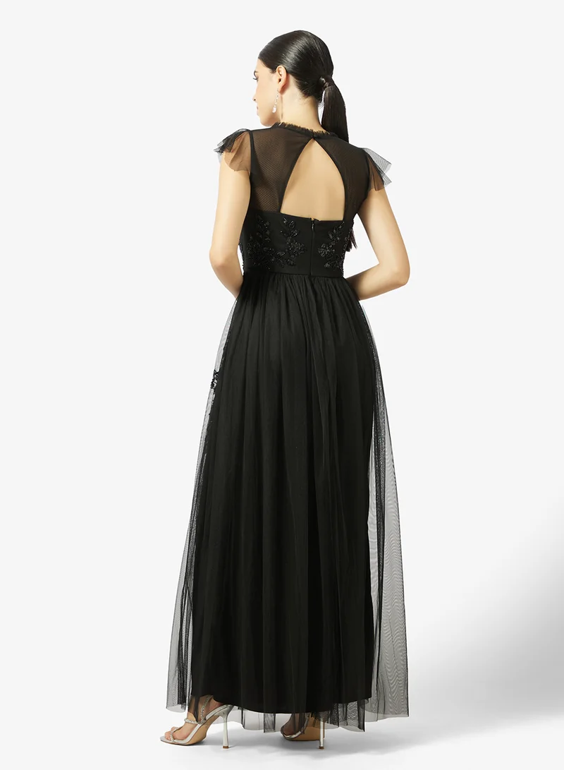 Maya Embellished Ruffle Detail Tulle Maxi Dress