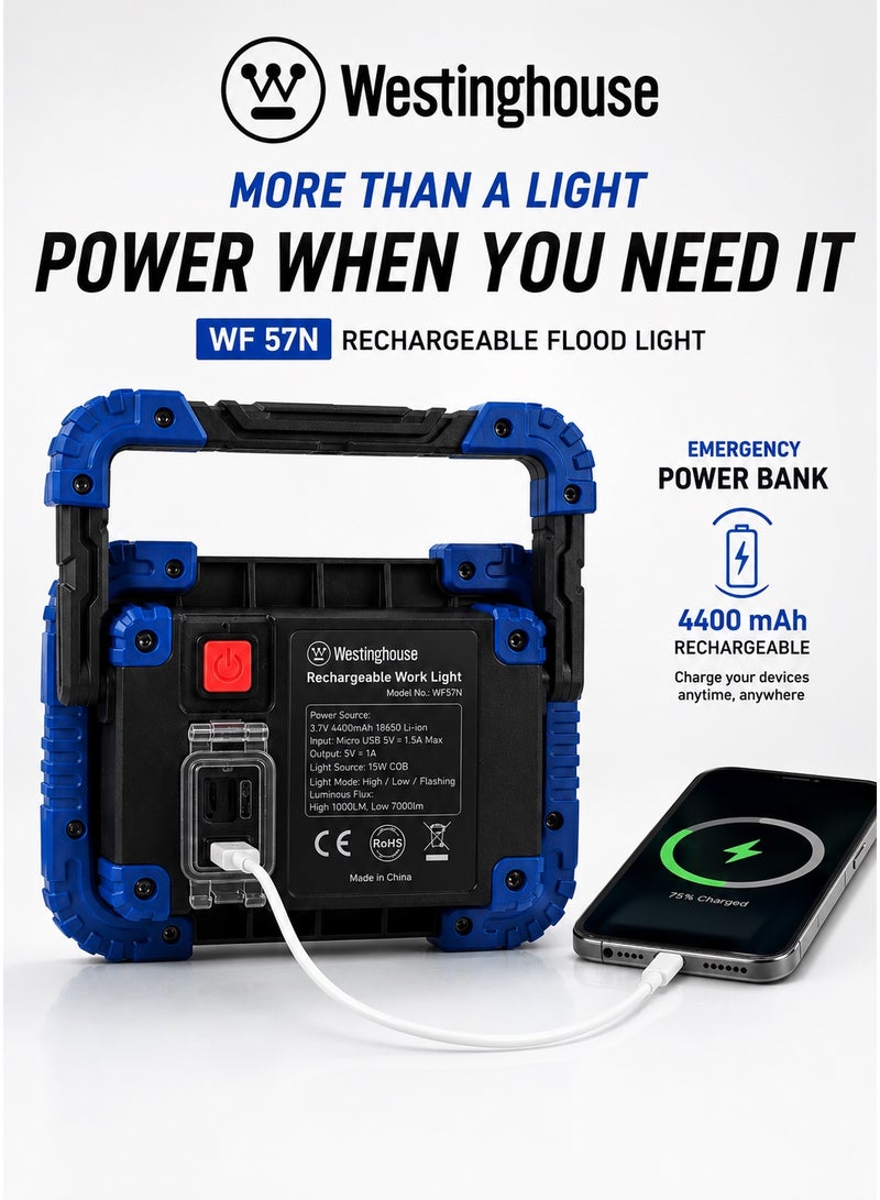 ويستنجهاوس مصباح عمل قابل لإعادة الشحن من ويستنجهاوس WF57N-CB - مصباح كشاف LED بتقنية COB مع شحن USB، تصميم متين ومحمول، حامل قابل للتعديل - مصباح متعدد الاستخدامات ساطع وصغير الحجم مناسب للجراج والتخييم والبناء والاستخدام في حالات الطوارئ - Image 4