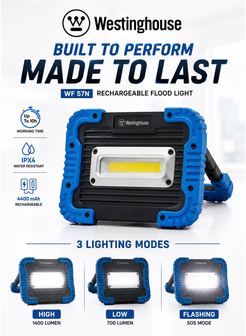 ويستنجهاوس مصباح عمل قابل لإعادة الشحن من ويستنجهاوس WF57N-CB - مصباح كشاف LED بتقنية COB مع شحن USB، تصميم متين ومحمول، حامل قابل للتعديل - مصباح متعدد الاستخدامات ساطع وصغير الحجم مناسب للجراج والتخييم والبناء والاستخدام في حالات الطوارئ - Image 3