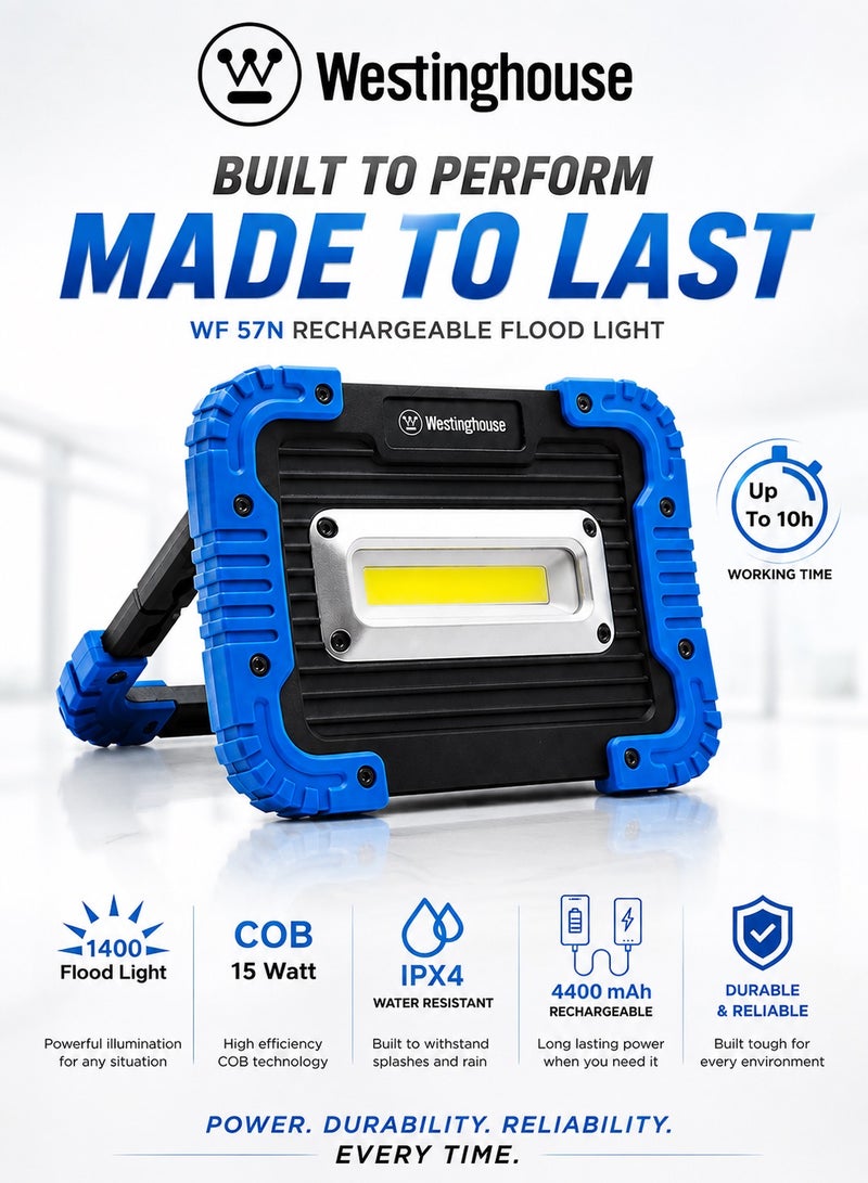 ويستنجهاوس مصباح عمل قابل لإعادة الشحن من ويستنجهاوس WF57N-CB - مصباح كشاف LED بتقنية COB مع شحن USB، تصميم متين ومحمول، حامل قابل للتعديل - مصباح متعدد الاستخدامات ساطع وصغير الحجم مناسب للجراج والتخييم والبناء والاستخدام في حالات الطوارئ - Image 1