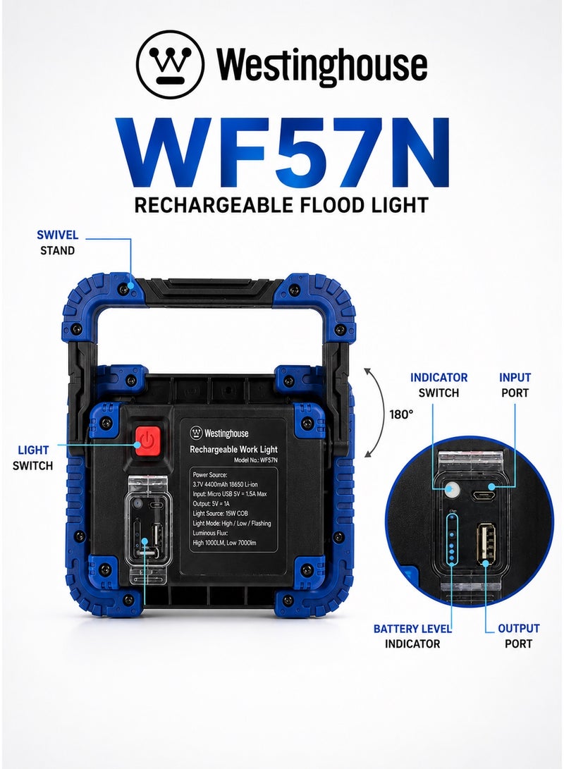 ويستنجهاوس مصباح عمل قابل لإعادة الشحن من ويستنجهاوس WF57N-CB - مصباح كشاف LED بتقنية COB مع شحن USB، تصميم متين ومحمول، حامل قابل للتعديل - مصباح متعدد الاستخدامات ساطع وصغير الحجم مناسب للجراج والتخييم والبناء والاستخدام في حالات الطوارئ - Image 5