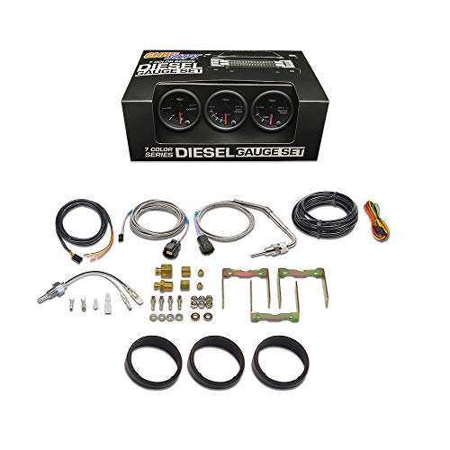 GlowShift Black 7 Color Diesel Truck 3 Gauge Kit Set 60 PSI Boost 1500F Pyrometer Exhaust Gas Temp EGT Transmission Temperature MultiColor Display Black Dial Clear Lens 2116 52mm