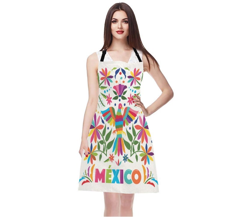 EKOBLA Birds Aprons Colorful Mexico Traditional Texture Vibrant Floral Pattern Leaves Waterproof Resistant Chef Cooking Kitchen BBQ Adjustable Aprons for Women Men 27x31 Inch - Image 3