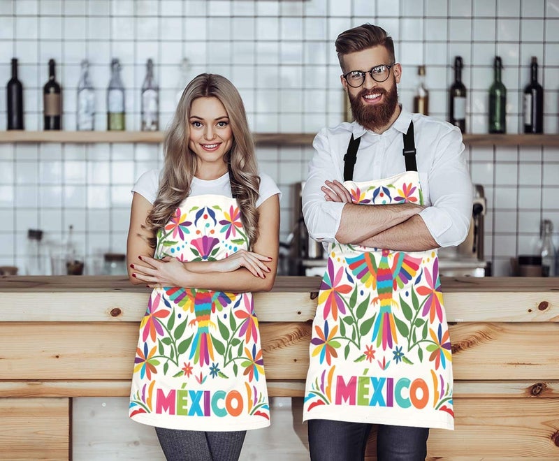 EKOBLA Birds Aprons Colorful Mexico Traditional Texture Vibrant Floral Pattern Leaves Waterproof Resistant Chef Cooking Kitchen BBQ Adjustable Aprons for Women Men 27x31 Inch - Image 4