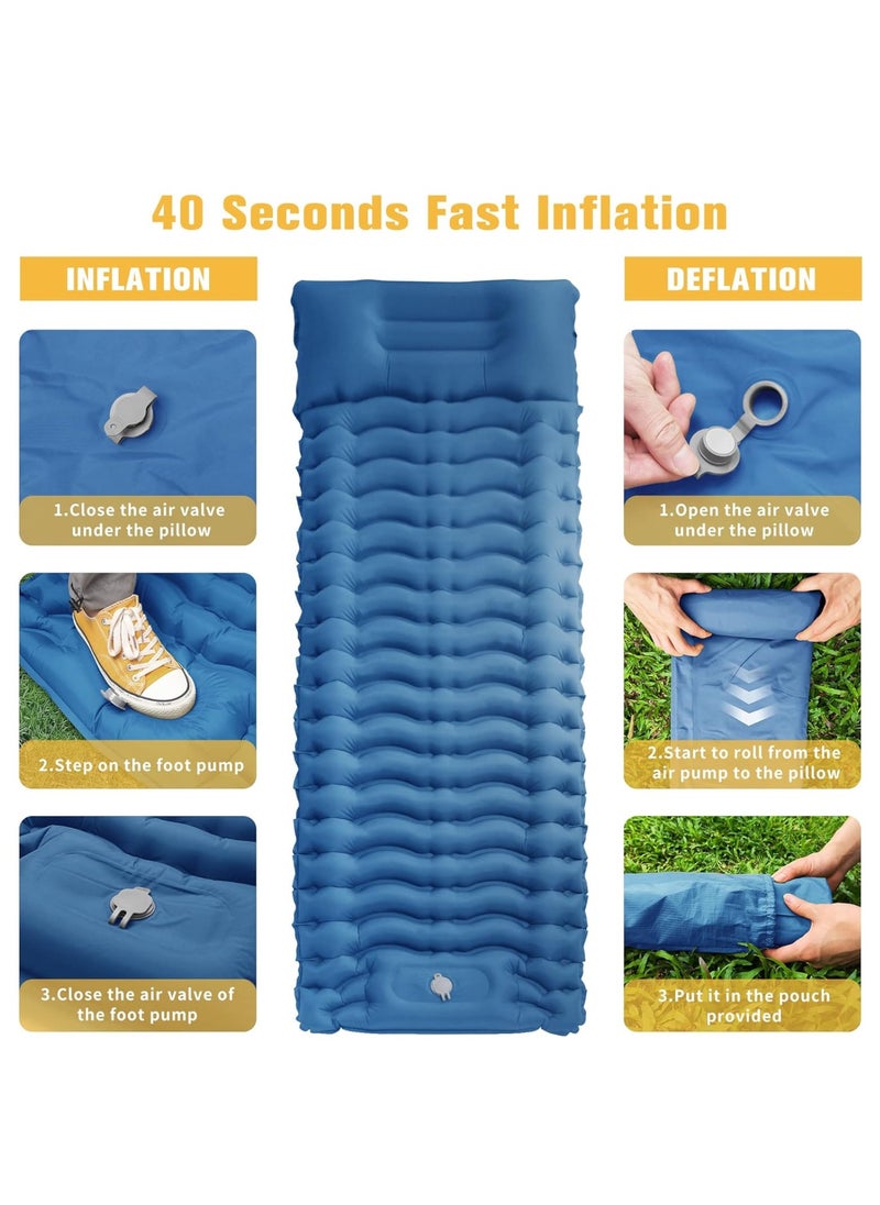 HEXAR - Self Inflating Sleeping Pad With Foot Pump 190X64 Built-In Pump Foldable Sleeping Mat With Pillow For Camping Hiking Durable Inflatable Air Mattress - Carry Bag, Repair Patches - Image 1
