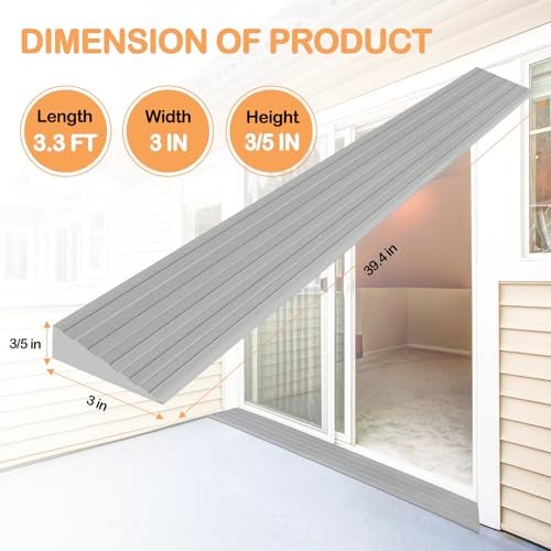 Heonay Threshold Ramps for Doorways SelfAdhesive Rubber Ramps for Door Threshold Rubber Door Threshold Ramp for Wheelchair Stroller Scooter Reducer Ramp Gray 3 Wide x 33 Long - Image 3