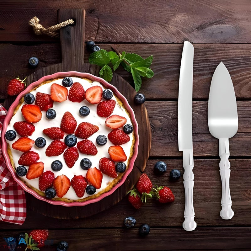 Refined Cake Presentation - A stylish three-piece serving set designed for cakes and desserts, featuring sharp stainless steel blades and transparent acrylic handles for a luxurious dining experience. - Image 5