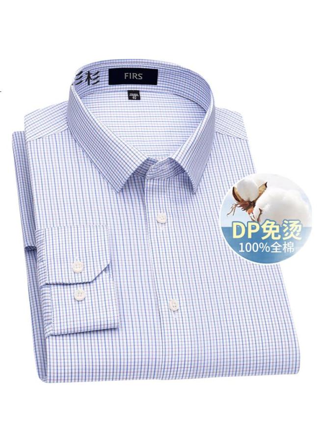 FIRS Men'S Dp Wrinkle-Free Long Sleeve Cotton Striped Shirt For Spring And Autumn Business Formal Wear, Pure Cotton, Red Plaid, Size 40 - Image 3