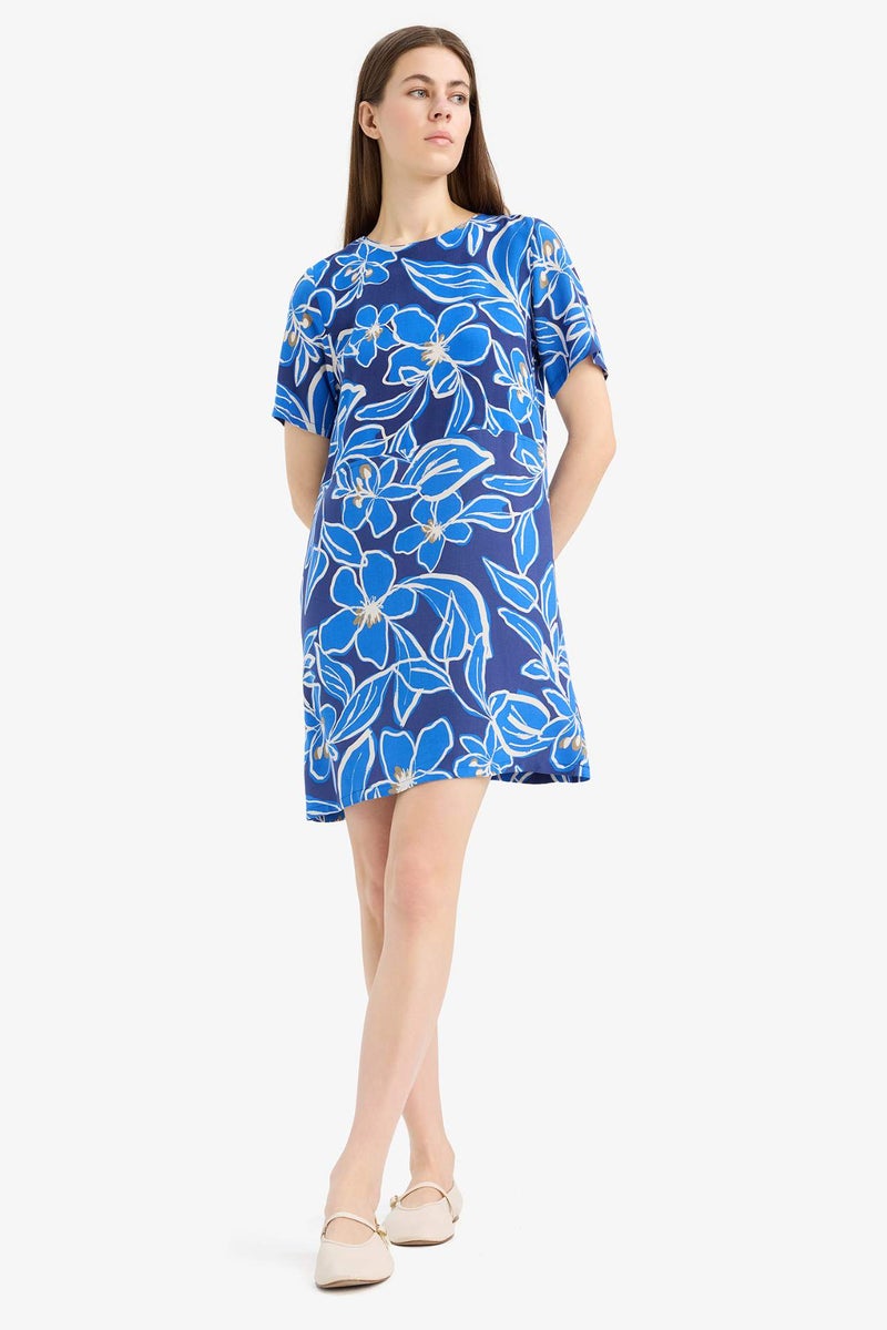DeFacto Crew Neck Floral Patterned Short Sleeve Mini Dress - Image 3