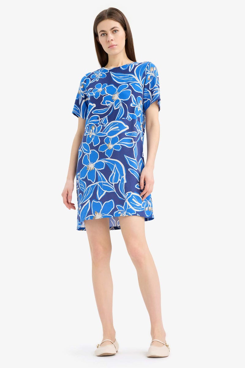 DeFacto Crew Neck Floral Patterned Short Sleeve Mini Dress - Image 1