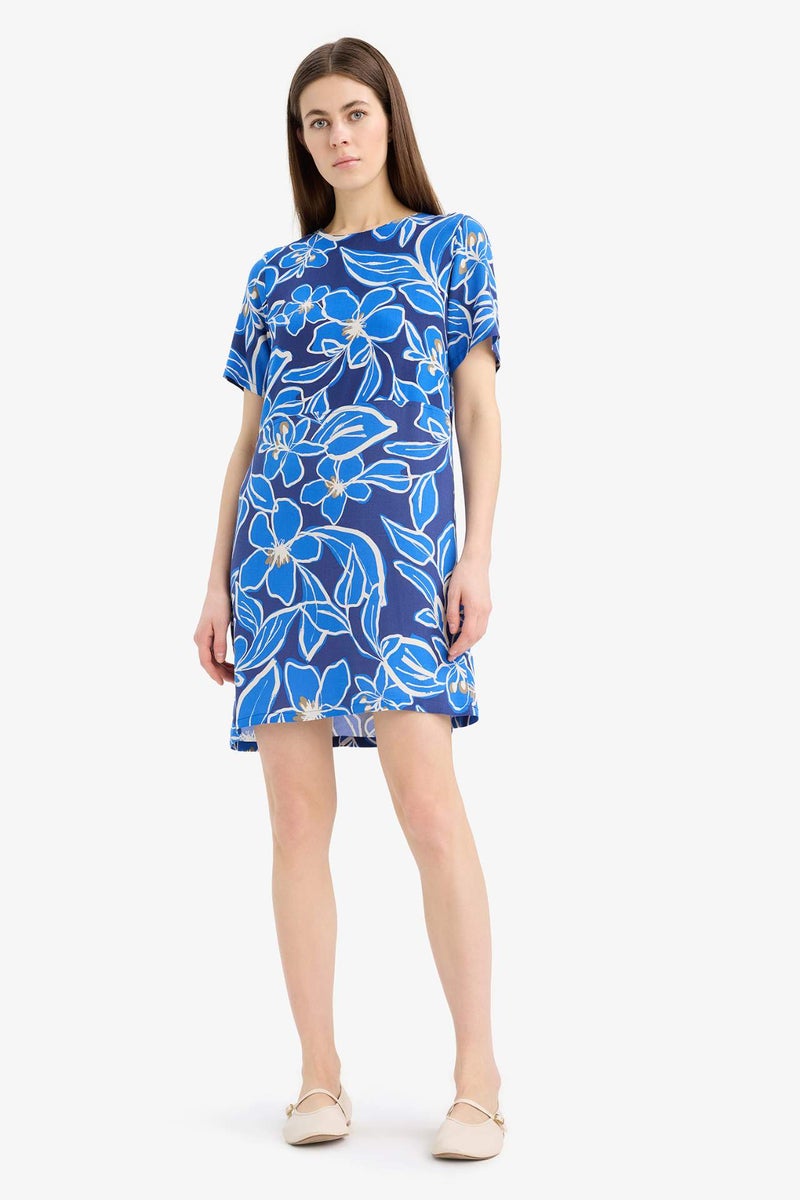 DeFacto Crew Neck Floral Patterned Short Sleeve Mini Dress - Image 4