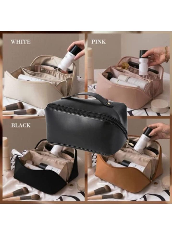 ECVV Large-Capacity Travel Cosmetic Bag, Large Travel Makeup Bag, Waterproof Portable Leather Makeup Bags, Double-Layered Cosmetic Bag, Multifunctional Storage Makeup Bags for Women (white) - Image 2