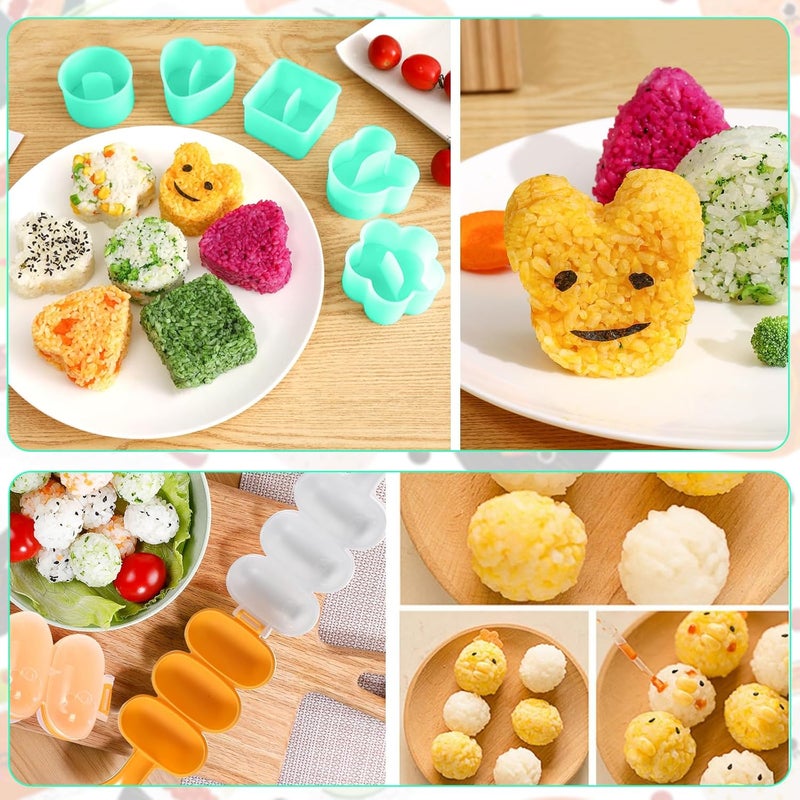 MLRYH Onigiri Maker, 8 Pcs Sushi Onigiri Musubi Maker Kit - Rice Ball Mold with Small Rice Paddle, Brush for Kitchen (Green) - Image 5