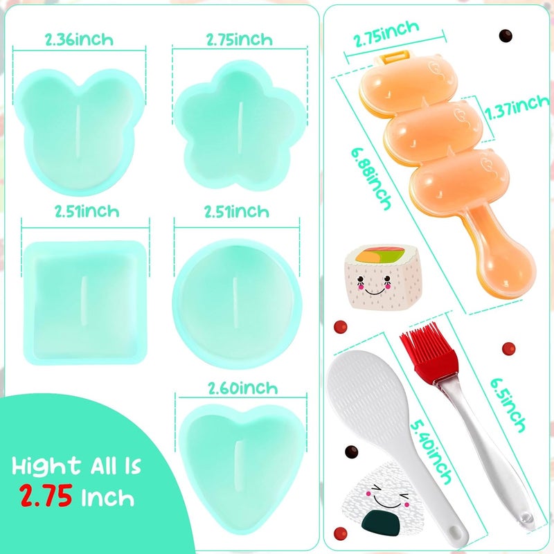 MLRYH Onigiri Maker, 8 Pcs Sushi Onigiri Musubi Maker Kit - Rice Ball Mold with Small Rice Paddle, Brush for Kitchen (Green) - Image 2