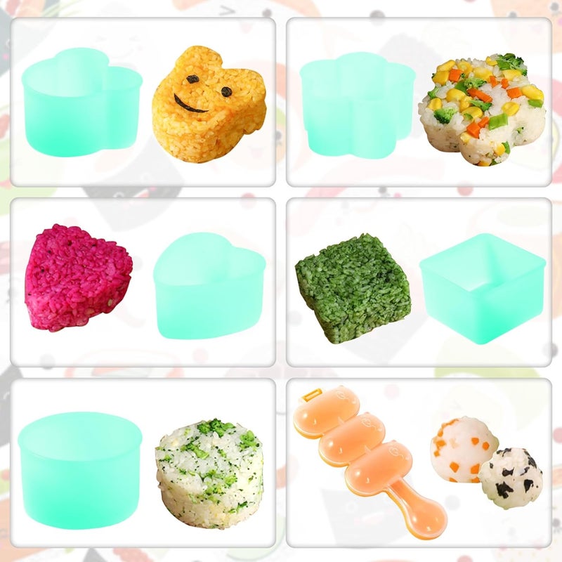MLRYH Onigiri Maker, 8 Pcs Sushi Onigiri Musubi Maker Kit - Rice Ball Mold with Small Rice Paddle, Brush for Kitchen (Green) - Image 4