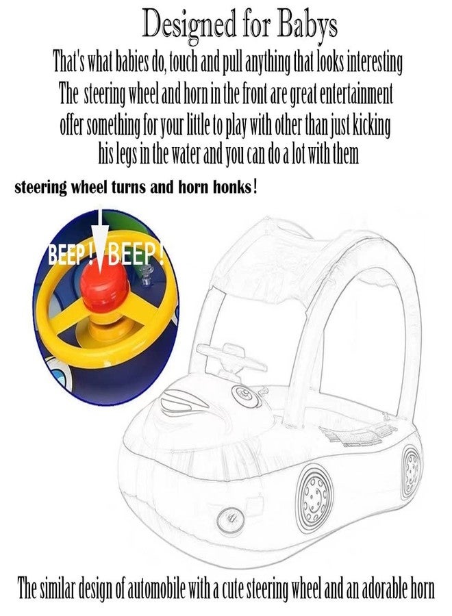 QIAONIUNIU Baby Pool Float with Canopy Summer Steering Wheel Sunshade Swim Ring Car Inflatable Toys Infants Float Seat Boat for Kids Toddlers - Image 5