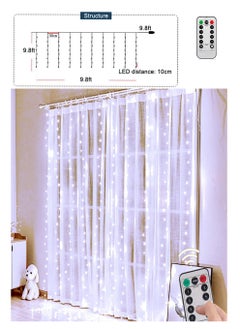 White Curtain String Lights with Remote Control 8 Lighting Modes and Timer Dimmable USB Suitable for Bedroom, Party, Wedding, Home Decor