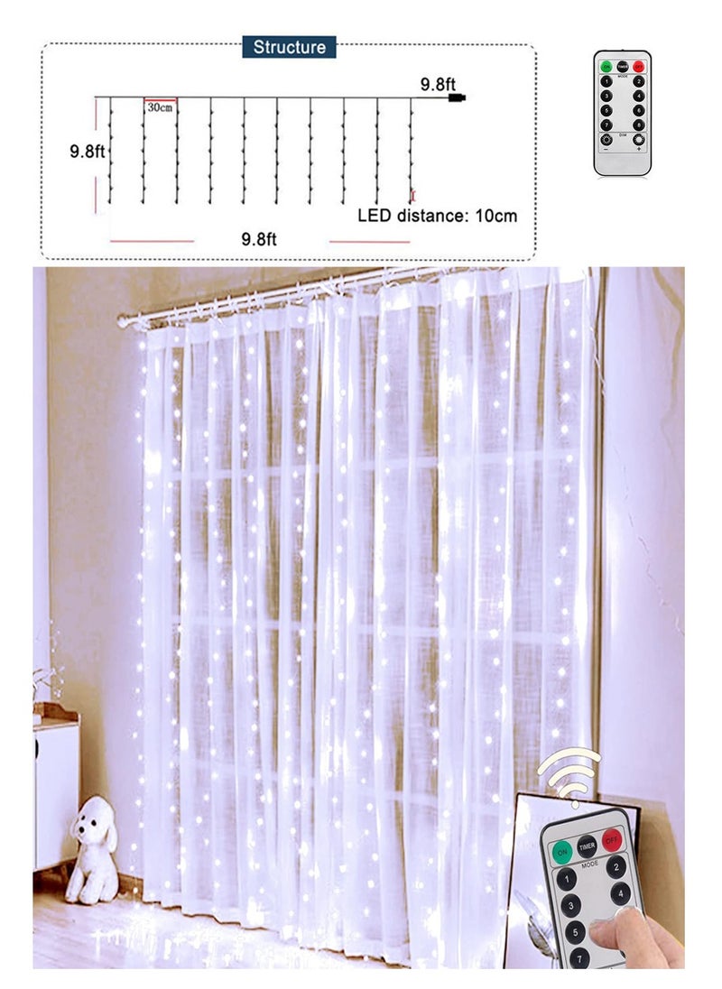 co arma White Curtain String Lights with Remote Control 8 Lighting Modes and Timer Dimmable USB Suitable for Bedroom, Party, Wedding, Home Decor  - Image 1