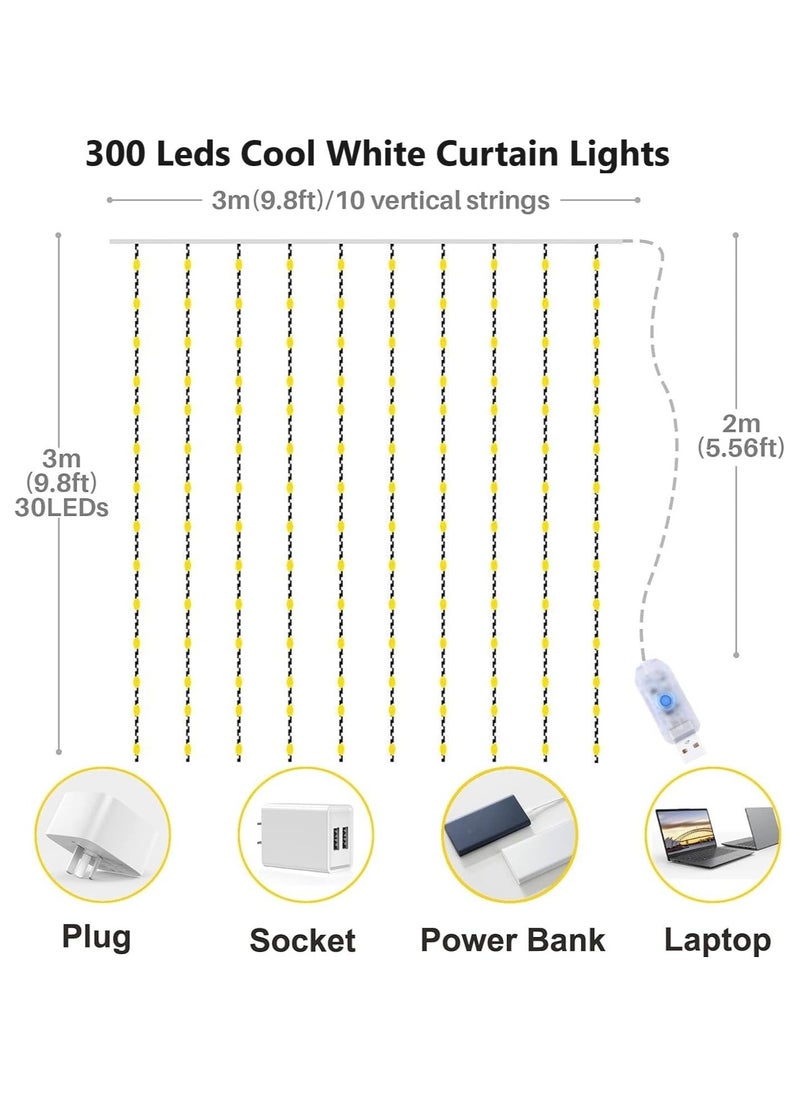 co arma White Curtain String Lights with Remote Control 8 Lighting Modes and Timer Dimmable USB Suitable for Bedroom, Party, Wedding, Home Decor  - Image 2
