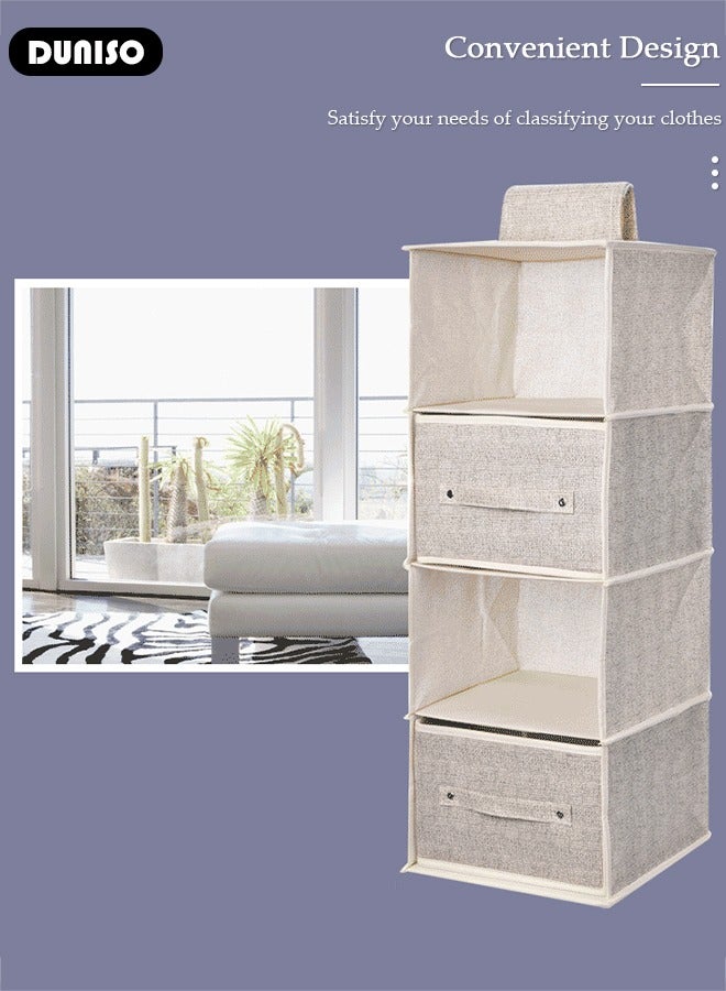 DUNISO 4-Tier Wardrobe Hanging Storage Organizer with Drawers, Dressing Room Finishing Hanging Underwear Storage Bag Household Multi-Layer Box Dust Bag Foldable Includes 2 Drawers  - Image 5