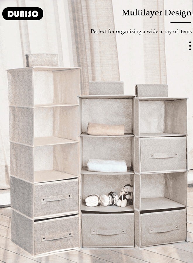 DUNISO 4-Tier Wardrobe Hanging Storage Organizer with Drawers, Dressing Room Finishing Hanging Underwear Storage Bag Household Multi-Layer Box Dust Bag Foldable Includes 2 Drawers  - Image 2