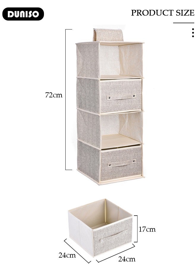 DUNISO 4-Tier Wardrobe Hanging Storage Organizer with Drawers, Dressing Room Finishing Hanging Underwear Storage Bag Household Multi-Layer Box Dust Bag Foldable Includes 2 Drawers  - Image 4