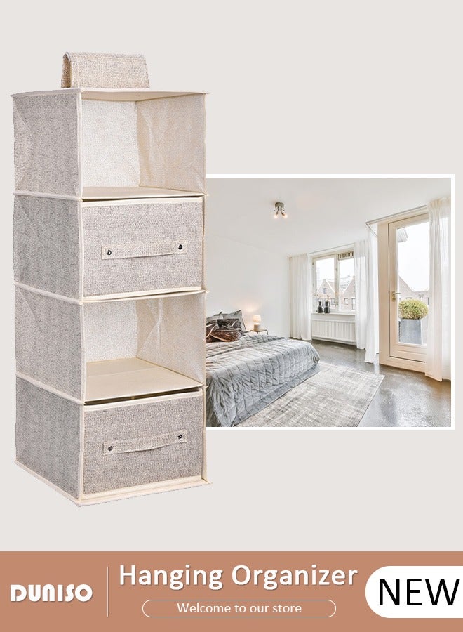 DUNISO 4-Tier Wardrobe Hanging Storage Organizer with Drawers, Dressing Room Finishing Hanging Underwear Storage Bag Household Multi-Layer Box Dust Bag Foldable Includes 2 Drawers  - Image 1