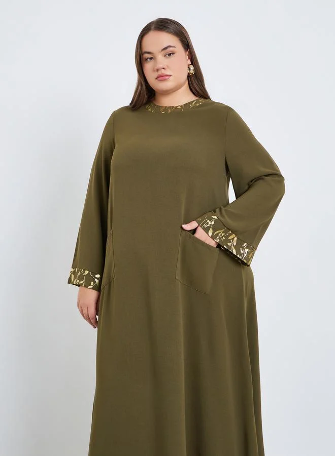 Amirah Plus Size Foil Trim Jalabiya with Pocket